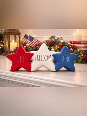 NEW Rae Dunn “LET FREEDOM RING” Patriotic Triple Star Decor 🇺🇸 Red White Blue